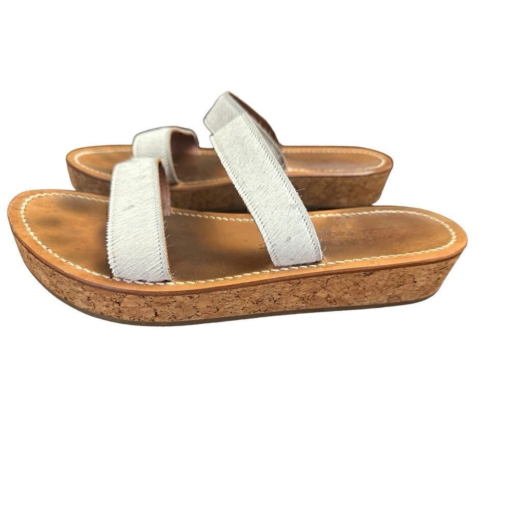 K. JACQUES Cluny White Pony Cork Platform Slide size 41